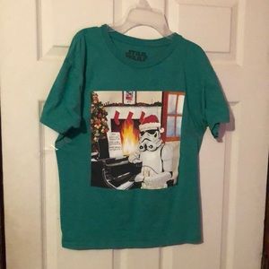 Star Wars Storm Trooper Christmas Theme Green Graphic T-Shirt Boys Large L